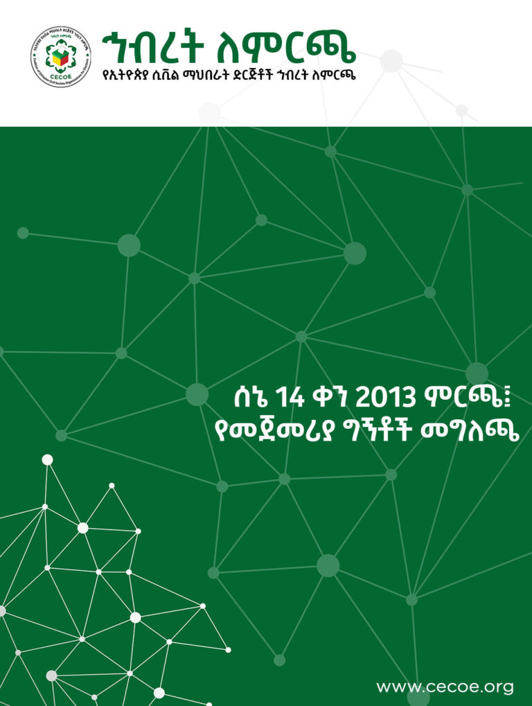 Cover of ሰኔ 14 ቀን 2013 ምርጫ፤ የመጀመሪያ ግኝቶች መግለጫ
