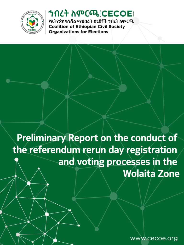 Cover of Preliminary Report on the conduct  of the referendum rerun day registration and voting processes in the Wolaita Zone